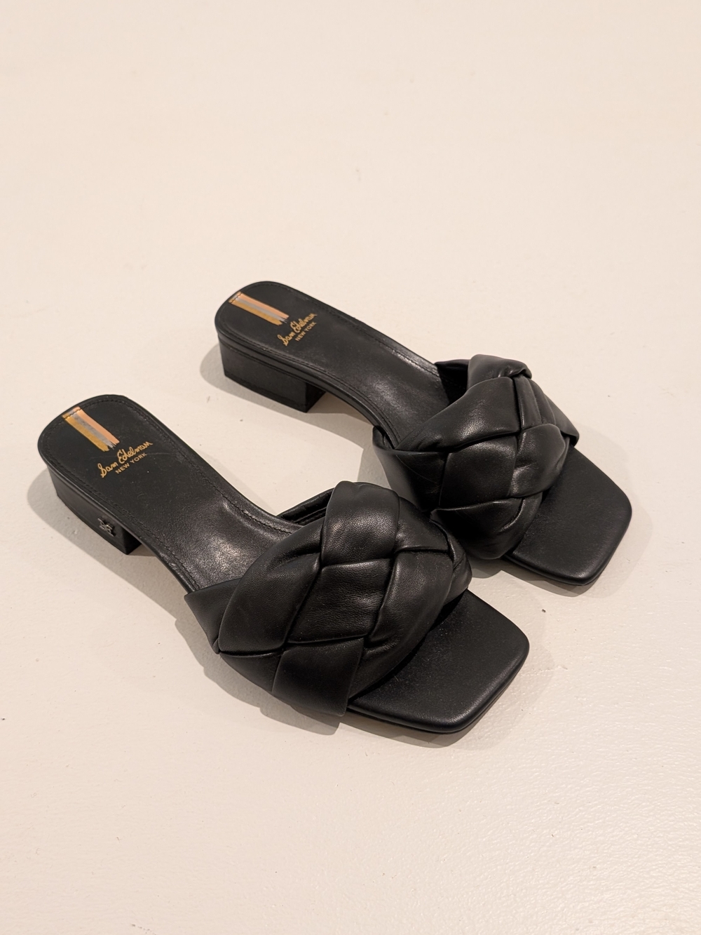 Sam Edelman Black Braided Leather Slide Sandals